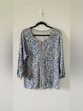Pure Jill J Jill Organic Cotton Scoop Neck Floral Jacobean Border Blouse M